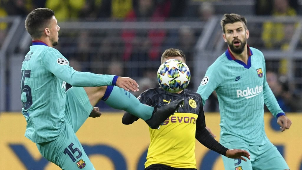Lenglet and Pique struggled (Photo by JOHN MACDOUGALL/AFP/Getty Images)