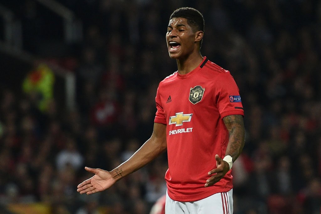A frustrating evening for Rashford. (Photo by Oli Scarff/AFP/Getty Images)