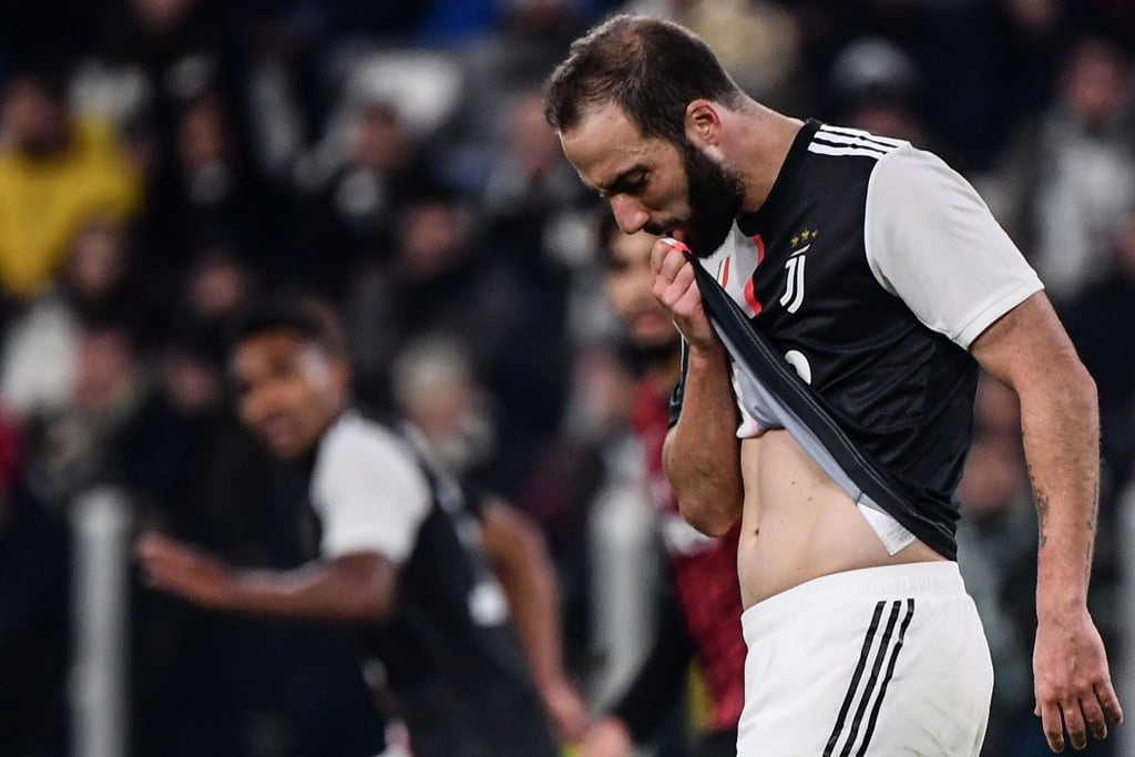 Gonzalo Higuain is the only Juventus player on the sidelines. (Photo by Marco Bertorello/AFP via Getty Images)