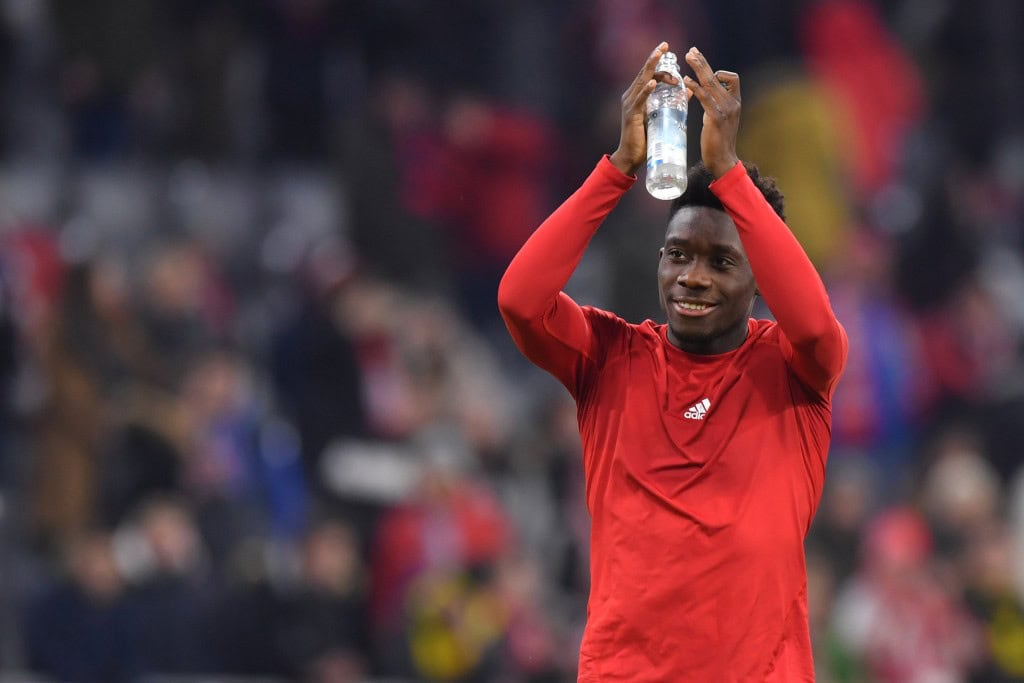 MUNICH, GERMANY - NOVEMBER 09: Alphonso Davies of Bayern Muenchen applauds after the Bundesliga match between FC Bayern Muenchen and Borussia Dortmund at Allianz Arena on November 09, 2019 in Munich, Germany. (Photo by Sebastian Widmann/Bongarts/Getty Images)