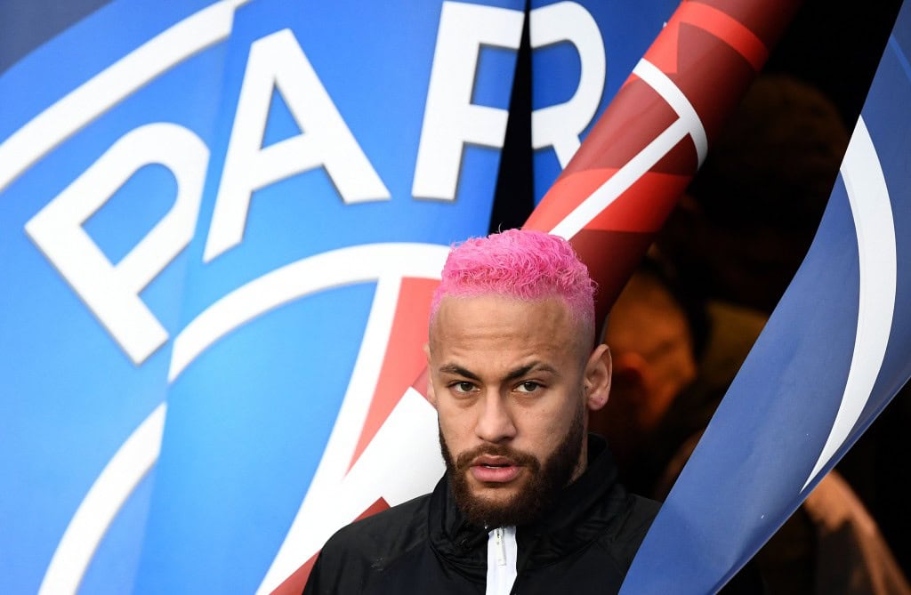 Paris Saint-Germain's Brazilian forward Neymar enters the pitch prior the French L1 football match between Paris Saint-Germain (PSG) and Montpellier Herault SC at the Parc des Princes stadium in Paris, on February 1, 2020. (Photo by FRANCK FIFE / AFP) (Photo by FRANCK FIFE/AFP via Getty Images)