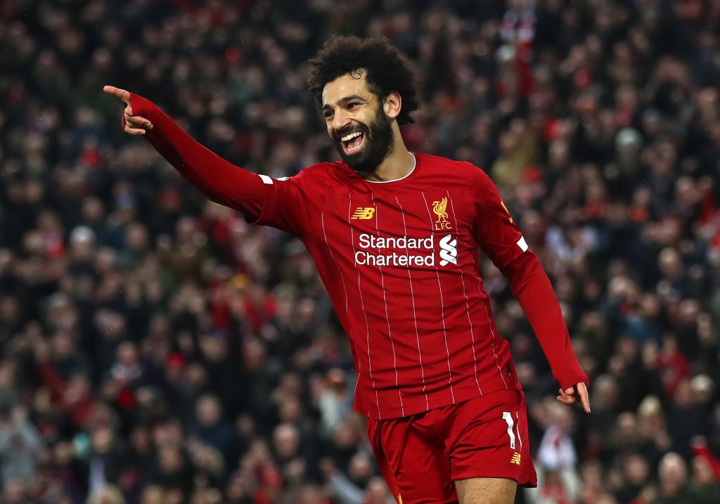 Will Salah celebrate a leap to the top of the Golden Boot leaderboard? (Photo by Julian Finney/Getty Images)