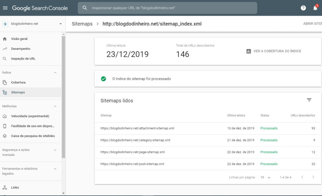 SEO para iniciantes no WordPress: como configurar e otimizar seu blog em 2020 sitemaps enviados blogdodinheiro 1 1024x625 - SEO para iniciantes no WordPress: como configurar e otimizar seu blog em 2020