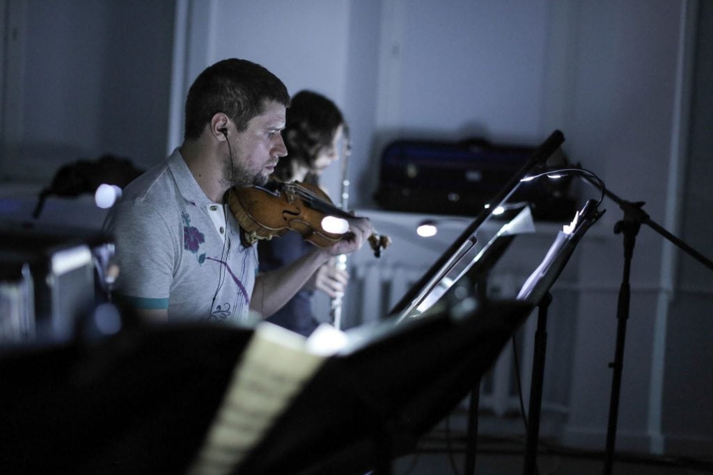 Conservatory musicians join the AndrewQuinn / NikolayPopov AV performance.