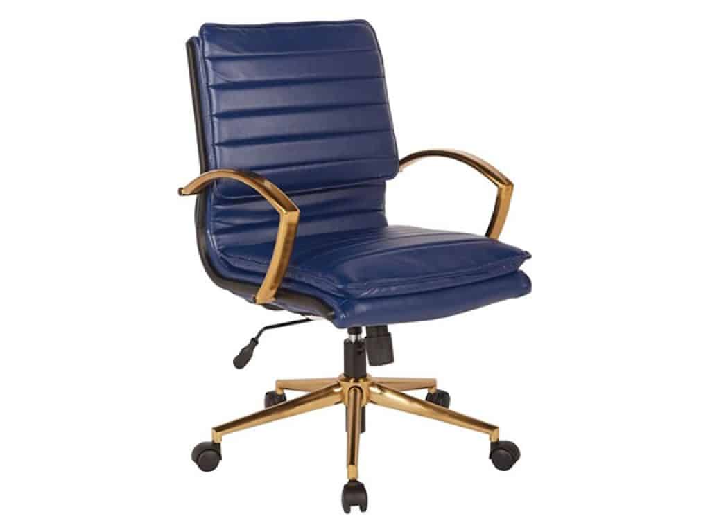OSP Home Furnishings Mid-Back Faux Leather Office Chair with Gold Finish Base
