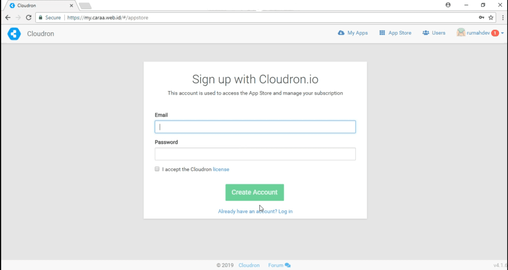 Sign Up with Cloudron.io