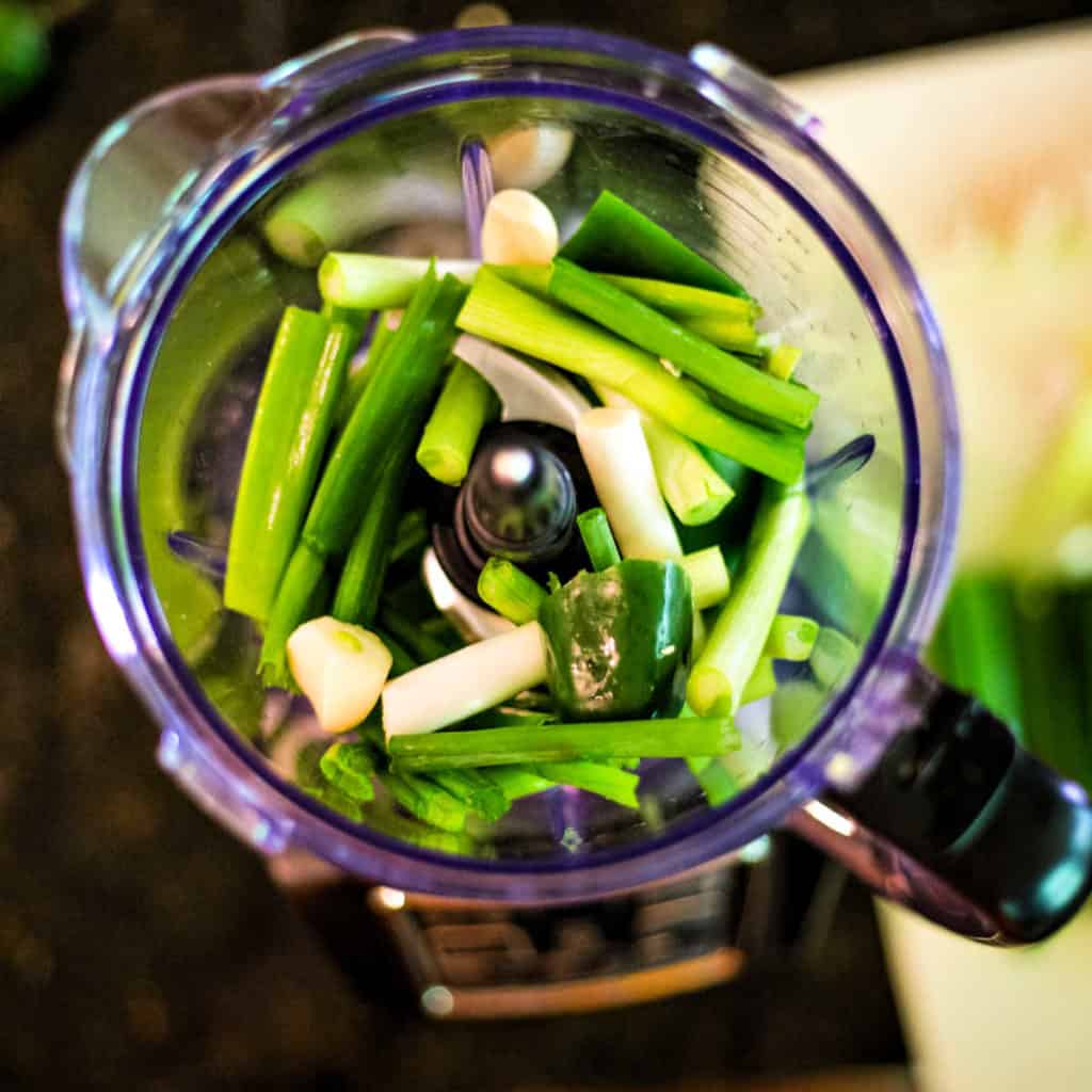 green onions and jalapeno in a food processor