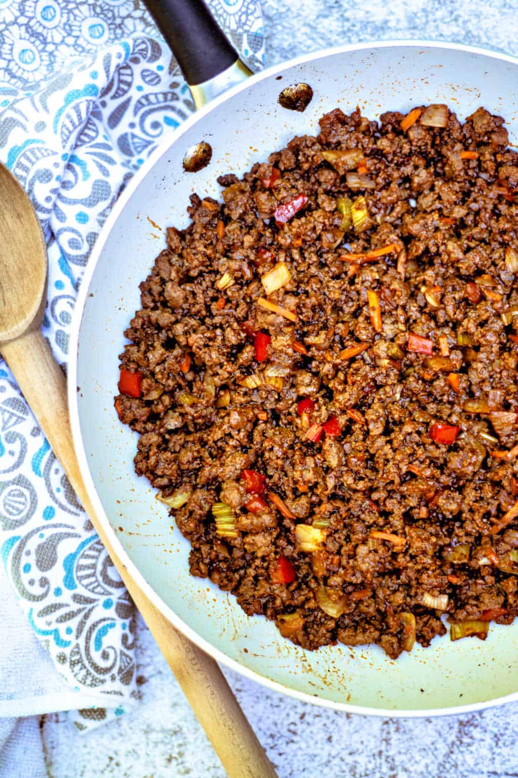 a skillet of sloppy joe sandwich meat