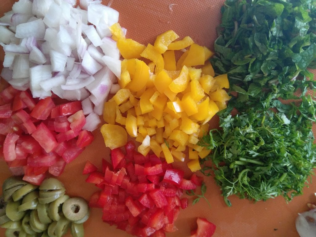 Chopped vegetables for the salad