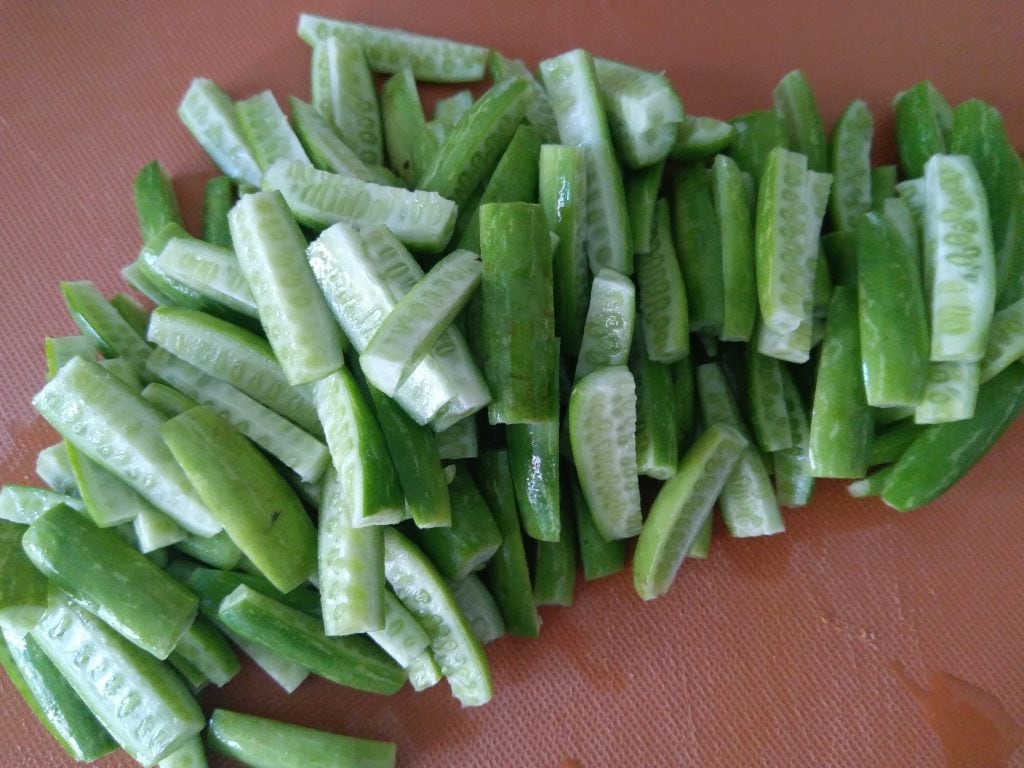 Lengthwise cut Tondli or Ivy Gourd