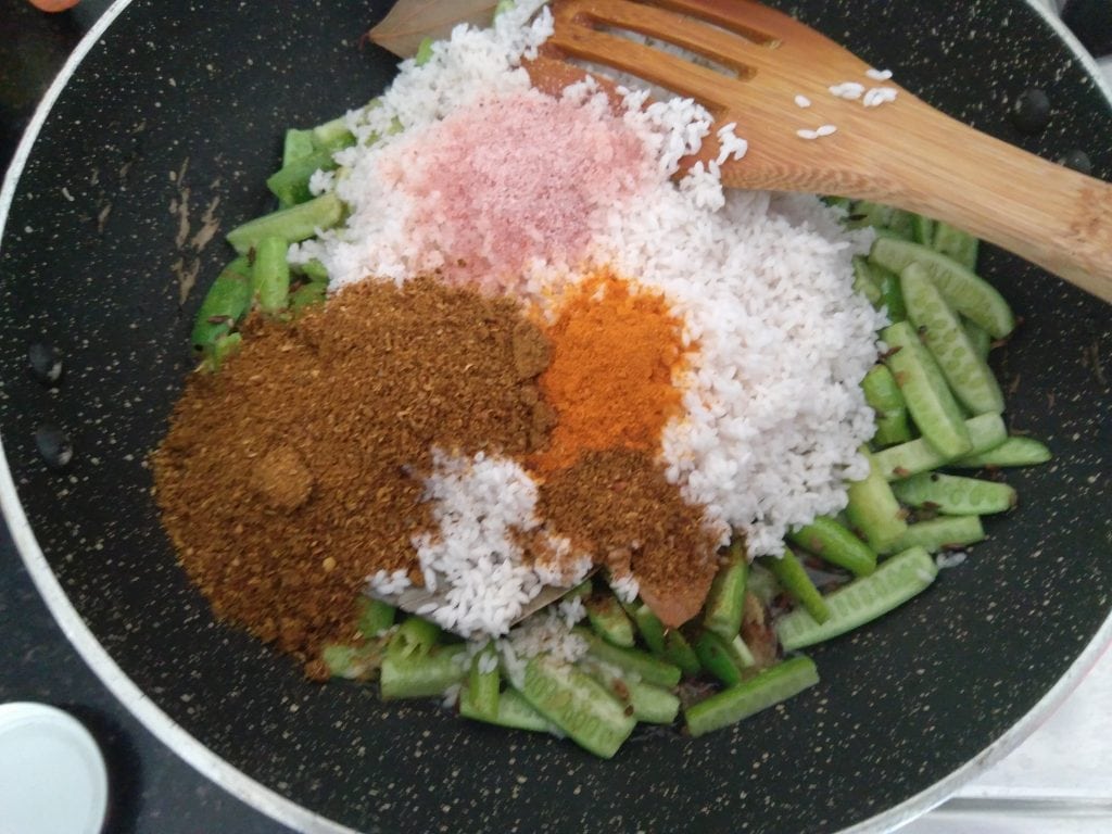 Vegetables mixed with rice and spices, seasoning for Tondli Bhaat Recipe