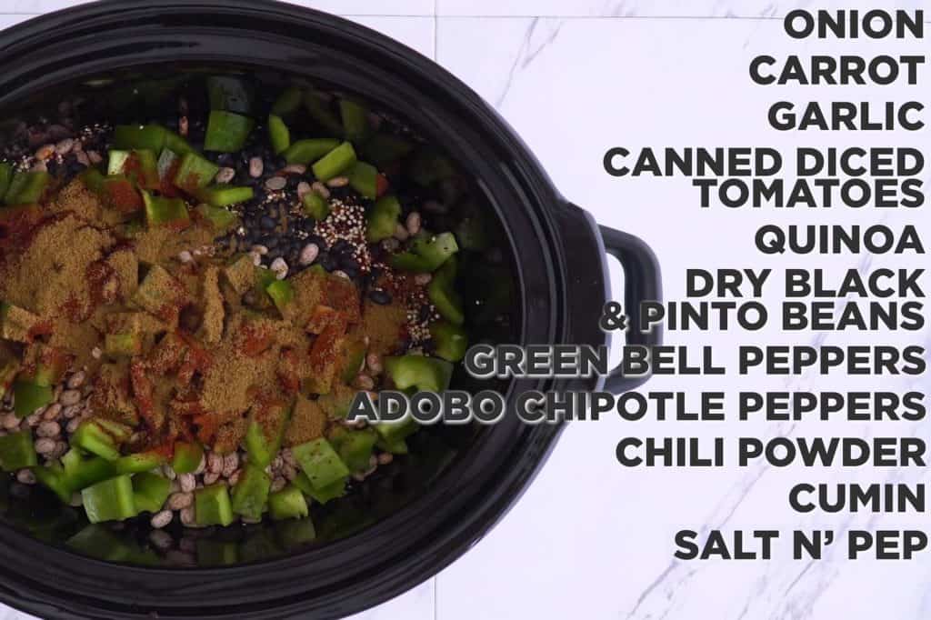 How to make slow cooker vegetarian chili with dried beans, vegan chili slow cooker, healthy vegetarian dinner, vegetarian chili recipe, easy vegetarian chili crock pot, healthy slow cooker chili, healthy dinner ideas, vegetarian meal prep dinner recipes, healthy meal prep for the week