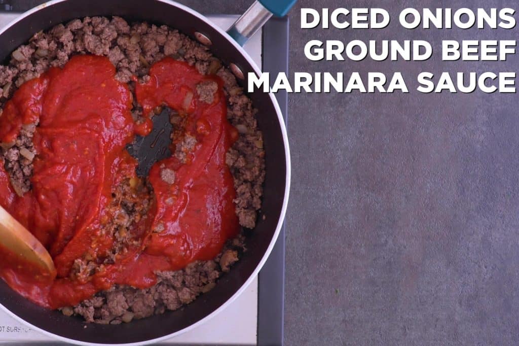 Making meat sauce for beef lasagna recipe