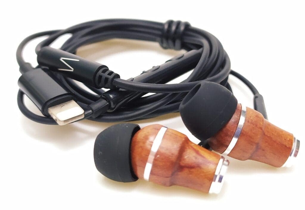 This image shows the earphones coiled up