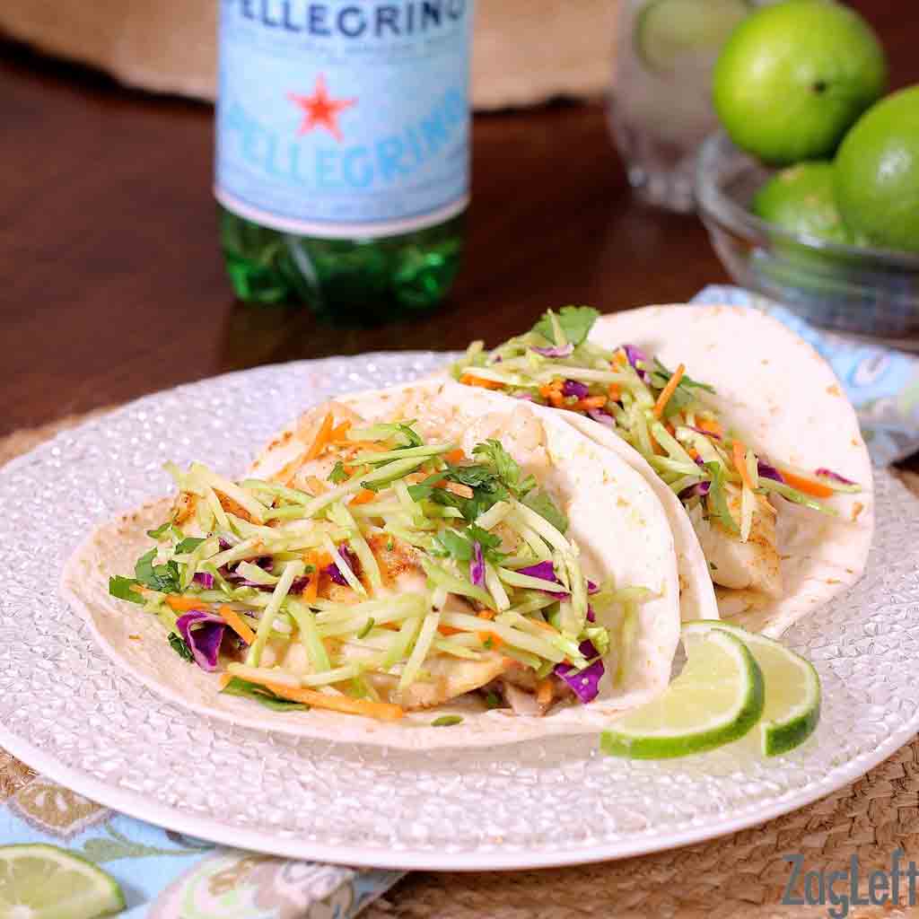 two fish tacos on a plate with slaw | one dish kitchen