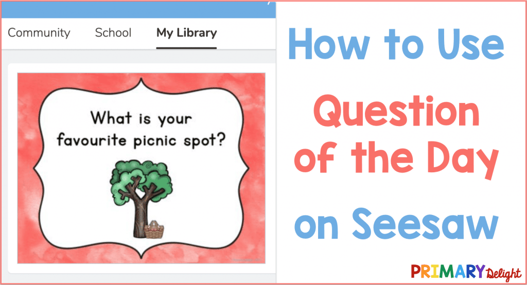 Photo of a colorful question on the Seesaw app. The question says, "What is your favorite picnic spot?" The title for the image says "How to Use Question of the Day on Seesaw.