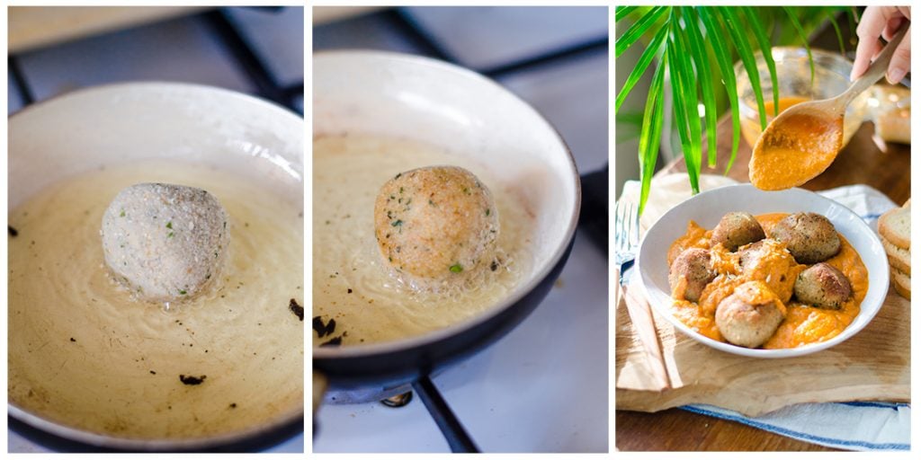 Con un poco de aceite neutro caliente, doramos las albóndigas veganas por ambos lados.