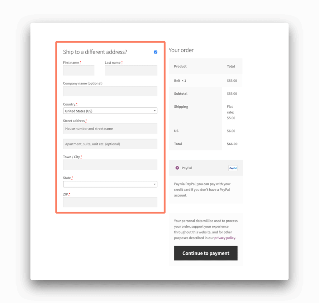 Checkout Fields for Shipping in WooCommerce