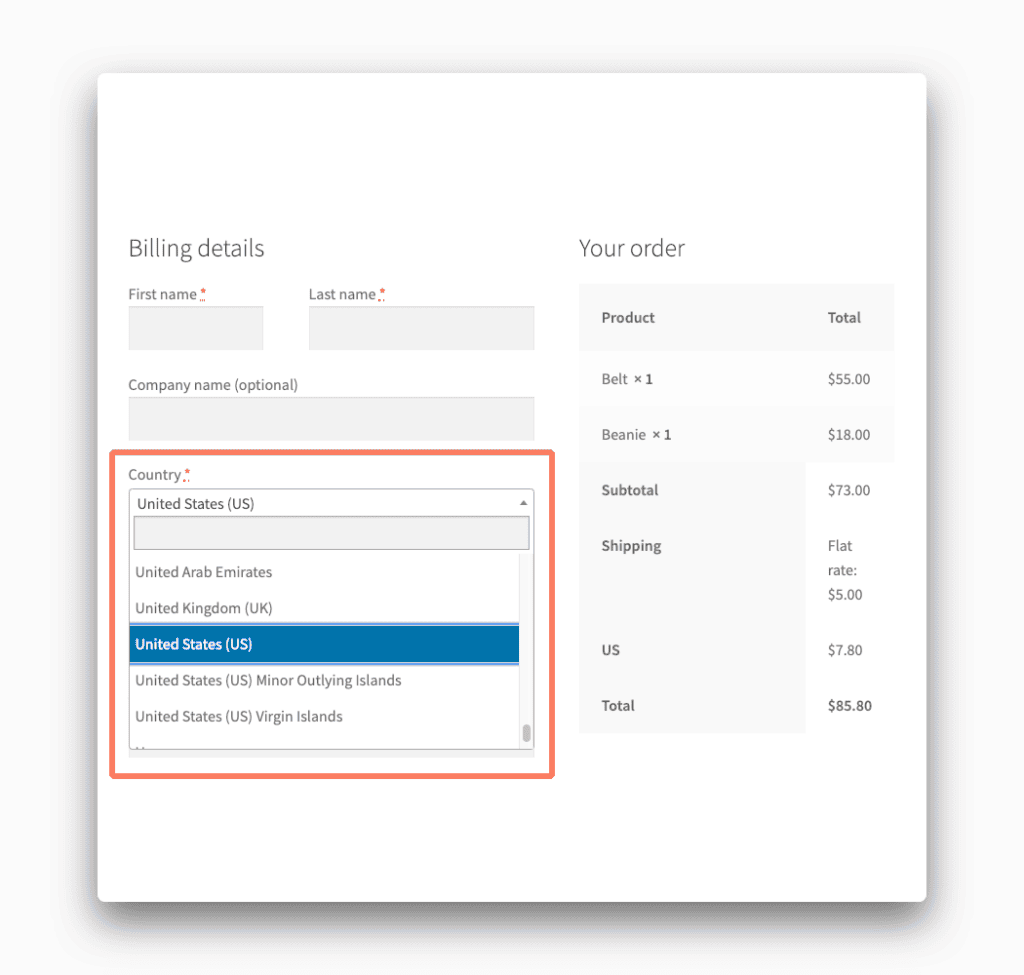 Enhanced Checkout Dropdown for Country Selection in WooCommerce