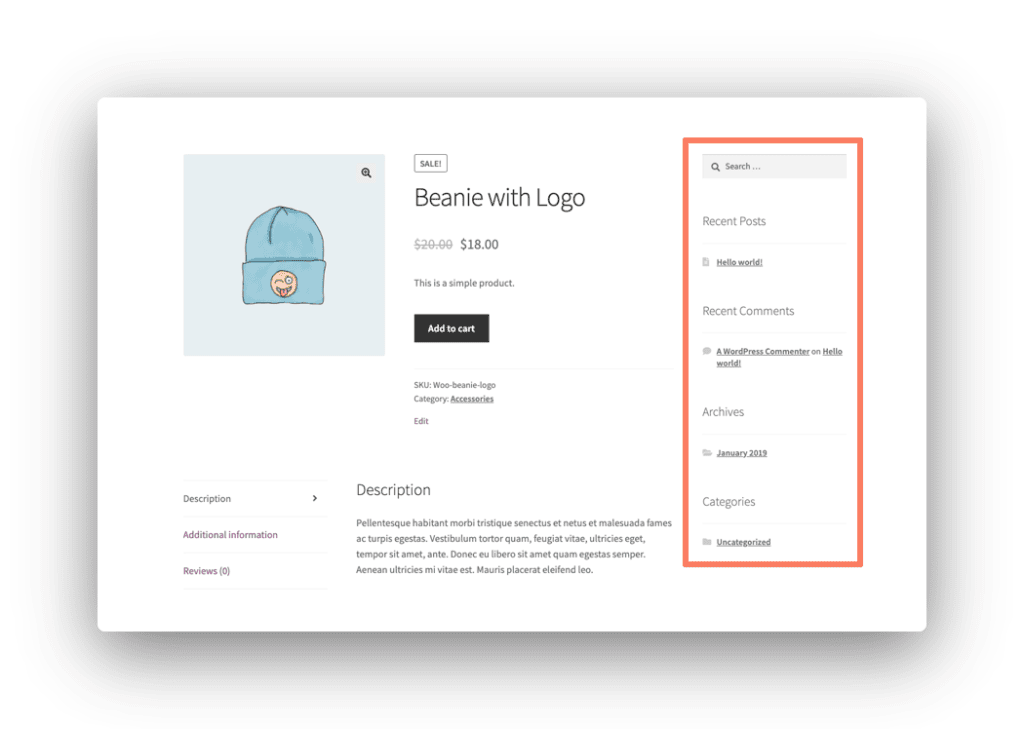 Product Page Sidebar Screenshot