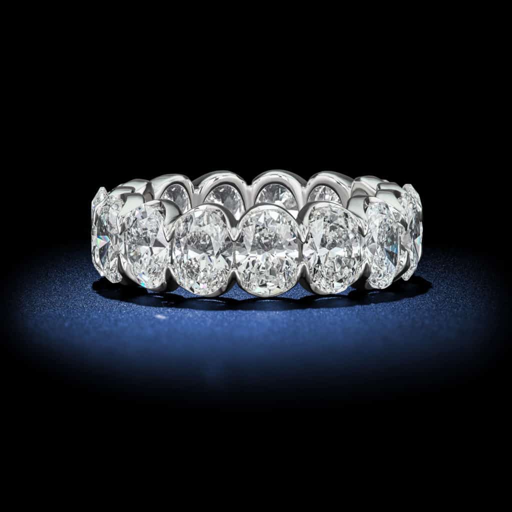 7.50 Carat Oval Shaped D VVS1 Diamond HalfBezel Eternity Wedding Band