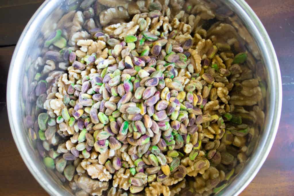 whole pistachios and walnuts