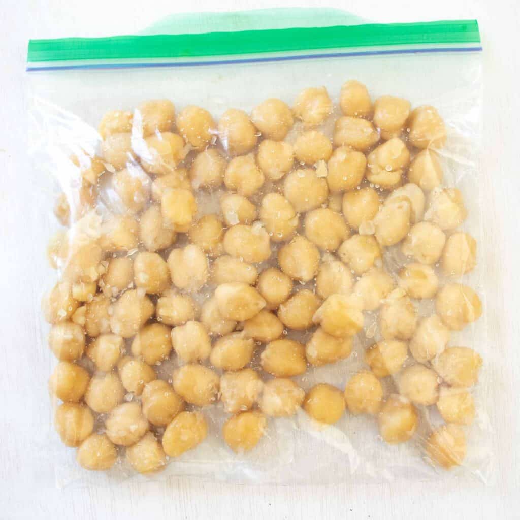 cooked chickpeas in a storage bag