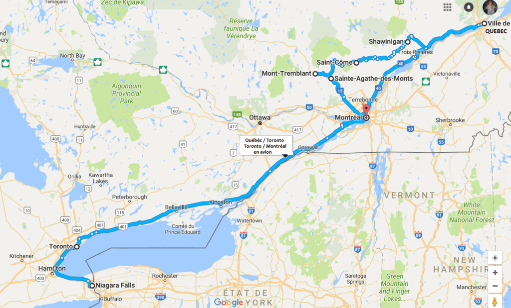 road trip québécois - itinéraire