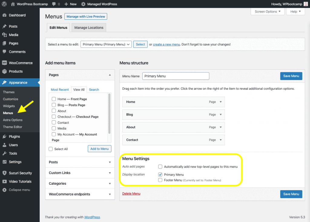WordPress Menu Location Display | AnitaM
