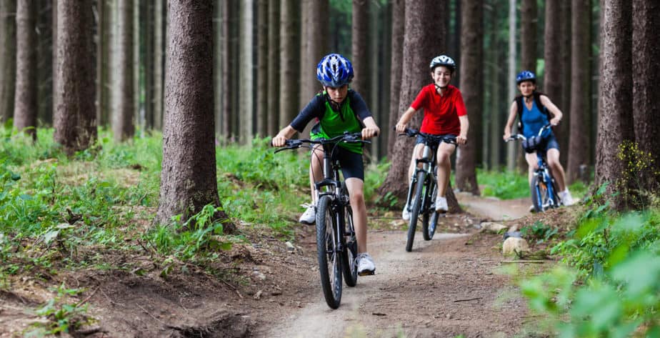 One of the outdoor activities: Cycling in the wood with friends or family