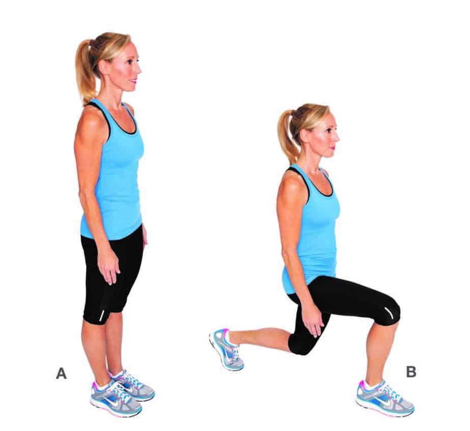 A girl is preparing for working out with lunges exercise at home
