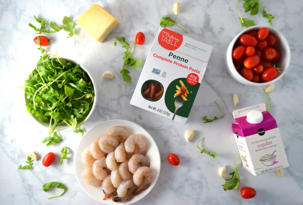 Creamy Shrimp Pasta with Tomatoes and Arugula | Delish D'Lites