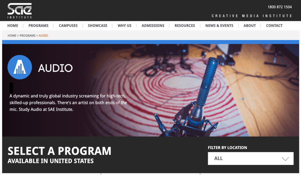 SAE Music Production School Website