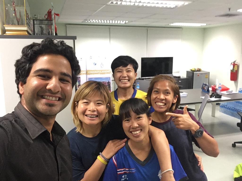 Nishadh Rego after interviewing the Thailand players