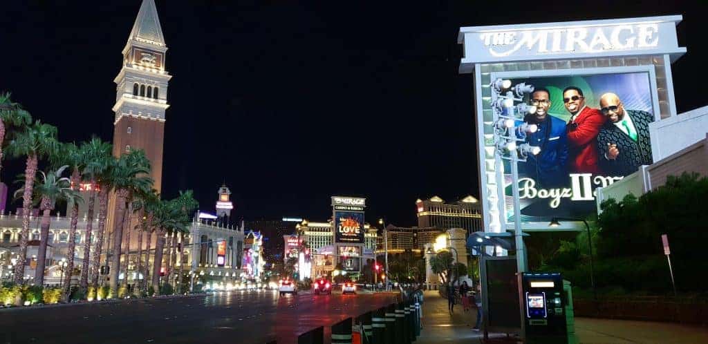 The Mirage and Strip at Las Vegas, USA, taken from IMEX 2019.