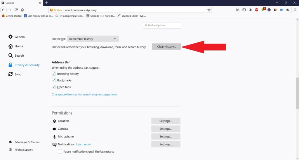 Go to Privacy and Security Tab and select Clear History