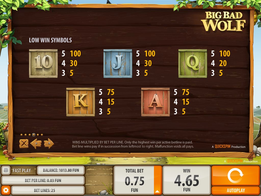 big bad wolf paytable symbols video slot quickspin