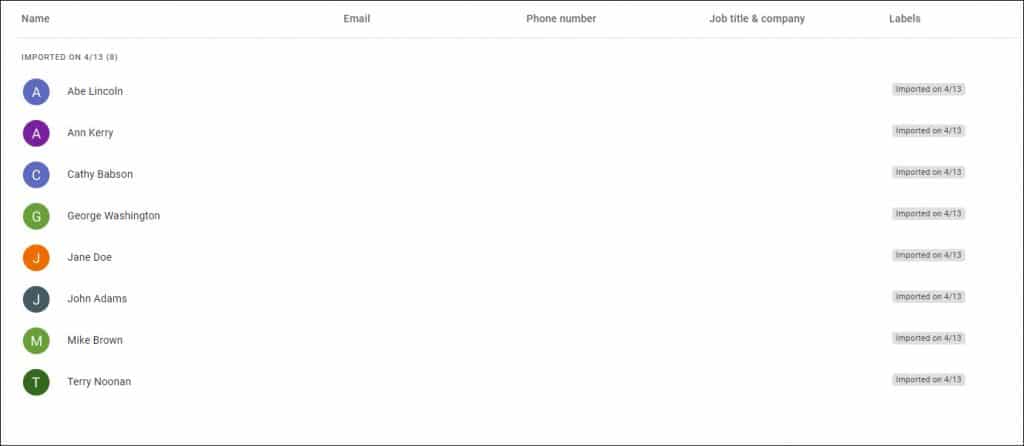 email column has no values