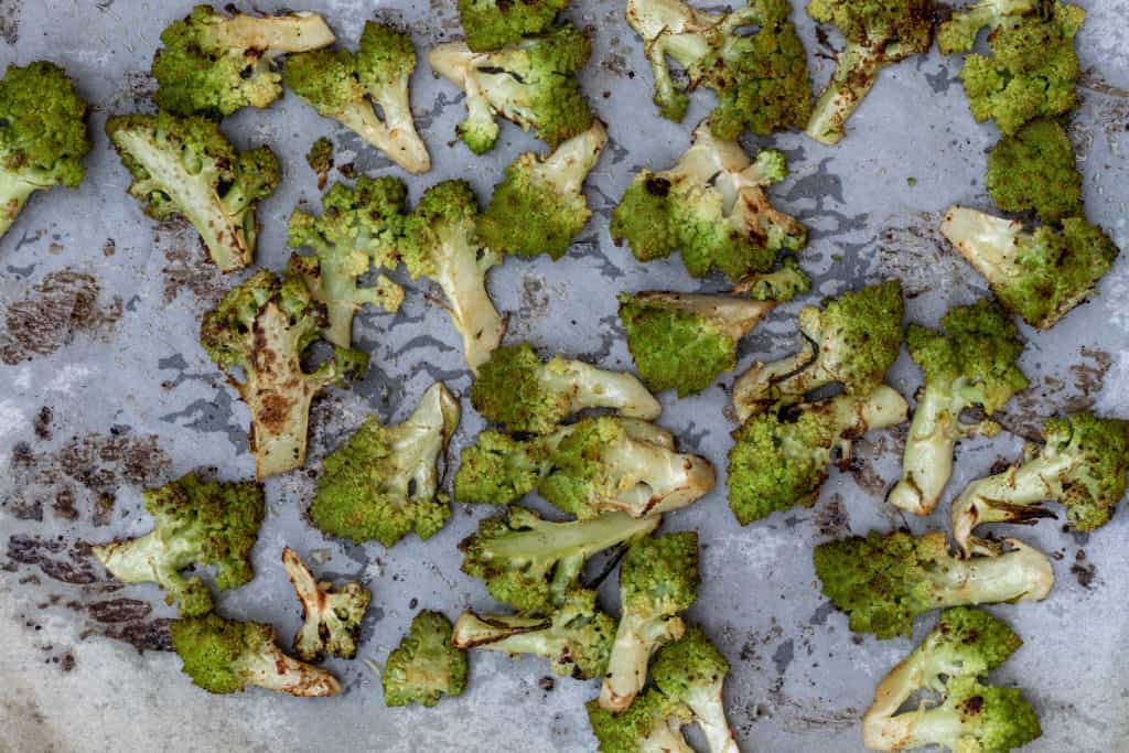 roasted romanesco broccoli on sheet pan