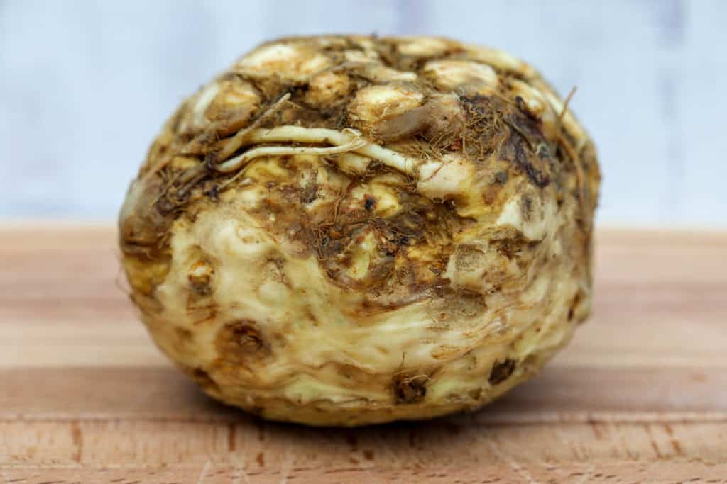 Celeriac (celery root) on cutting board