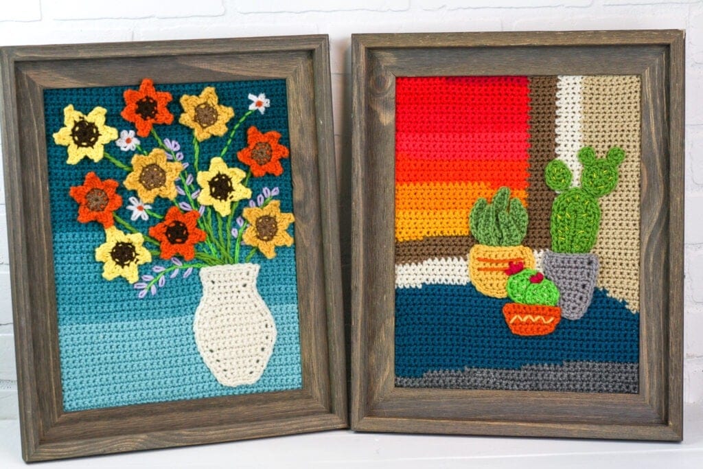 Learn to make a crochet painting in this four part free series with complete patterns.