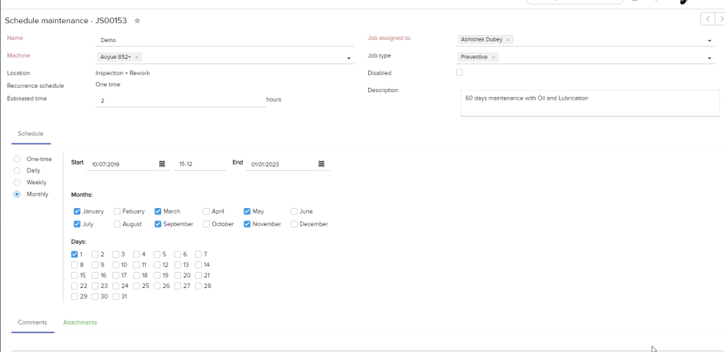 Sparrow ERP Preventive Maintenance Scheduling