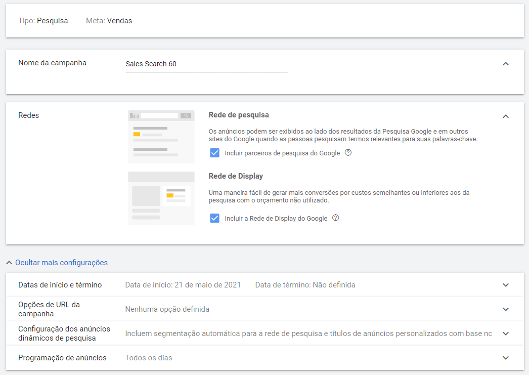 configurando uma campanha de anuncio no google ads