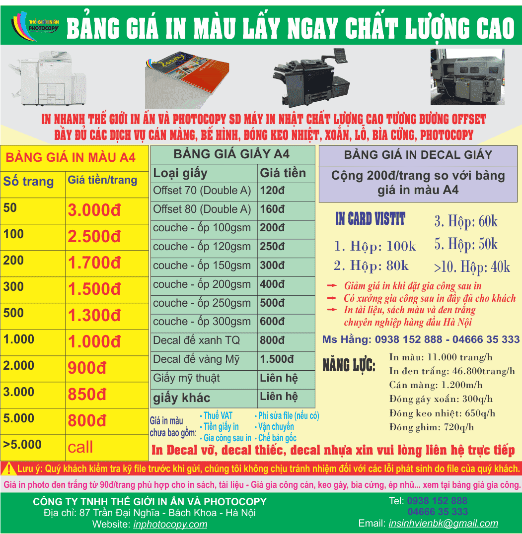 bảng giá in màu a4