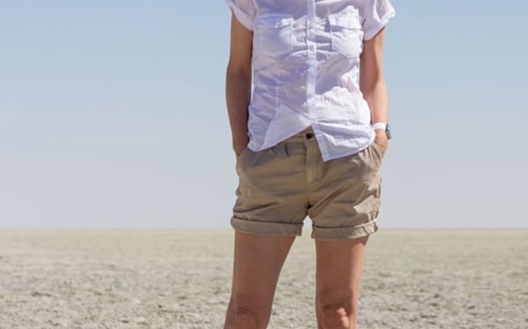 Wearing shorts on a wildlife safari in Etosha Park, Namibia