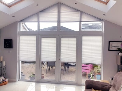 Gable pleated blinds for apex windows fitted in Swords, Dublin.