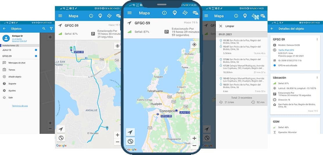 mockup aplicacion movil gps chile