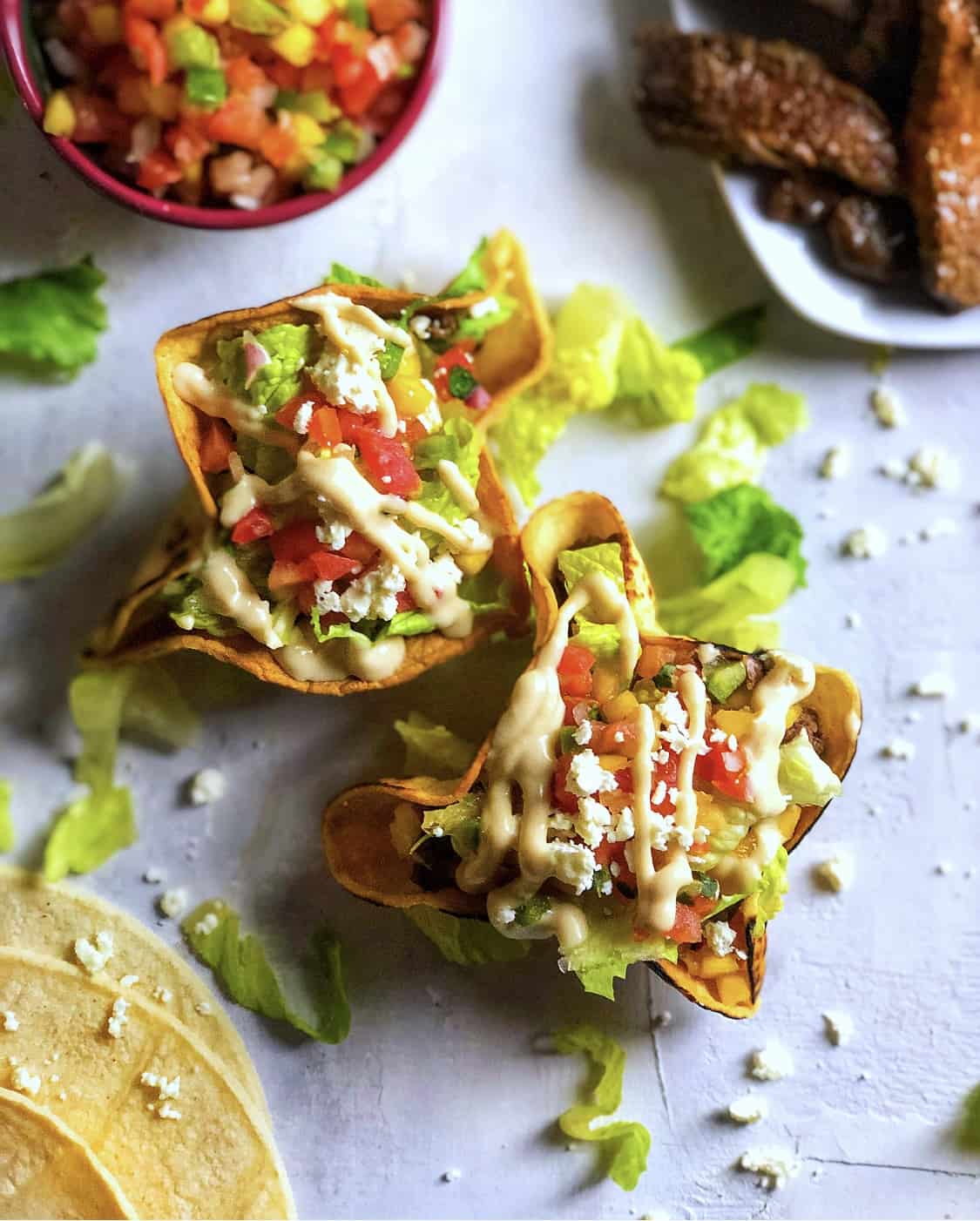 Beef shawarma taco bowls