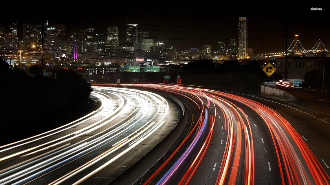 Busy highway at night