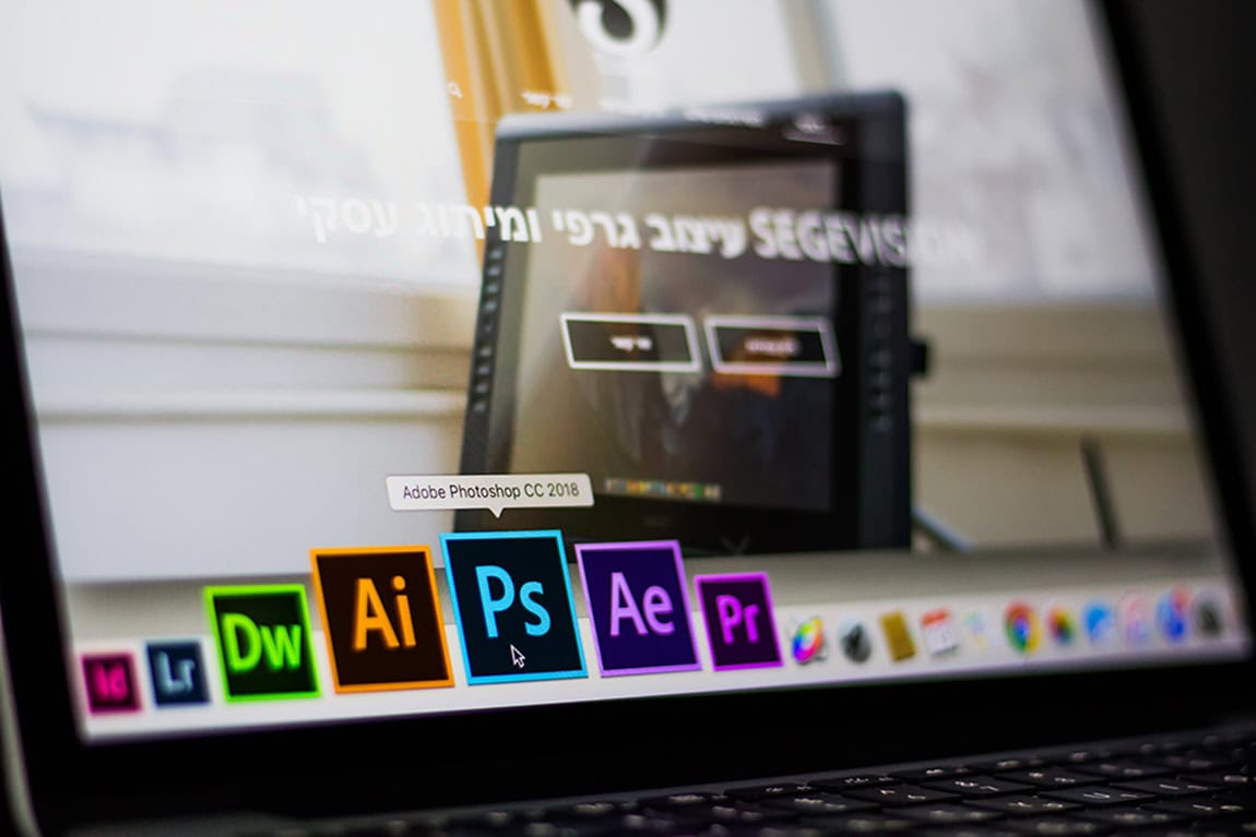 Adobe photoshop, illustrator after effects on the monitor